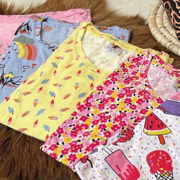 تیشرت نخی زنانه برند T&Your طرح بستنی | رنگ لیمویی روشن (خنک و تابستانی)