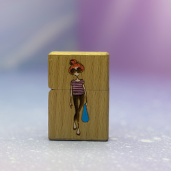 فندک طرح زیپو با روکش چوبی فانتزی طرح دخترک مدل