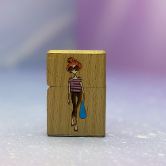 فندک طرح زیپو با روکش چوبی فانتزی طرح دخترک مدل