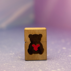 فندک طرح زیپو با روکش چوبی فانتزی طرح خرس