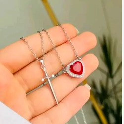 گردنبند دوستی قلب و شمشیر استیل