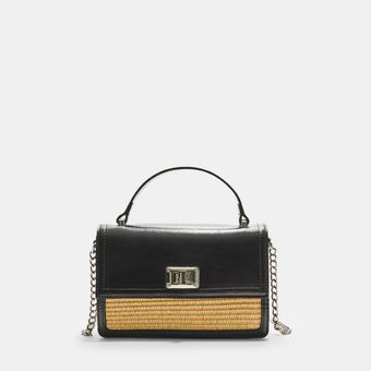 کیف دوشی استرادیواریوس مشکی حصیری(Stradivarius )