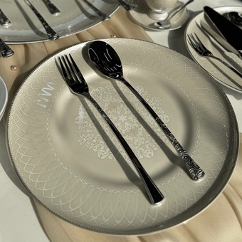 سرویس قاشق چنگال 30 نفره نقره ای براق مدل 288