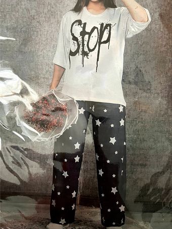 ست تیشرت و شلوار راحتی زنانه طرح stop
