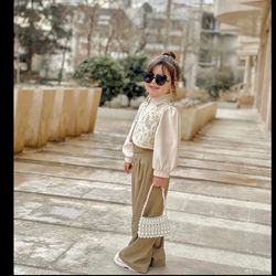 ست شومیز و جلیقه و شلوار جنس مازراتی و کت‌ گلدوزی شده لینن 2 تا 13 سال