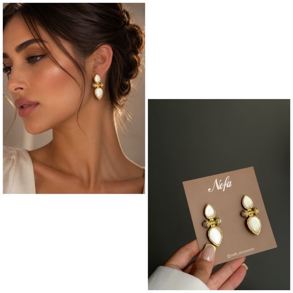 گوشواره اشکی ترکیب سنگ و مروارید