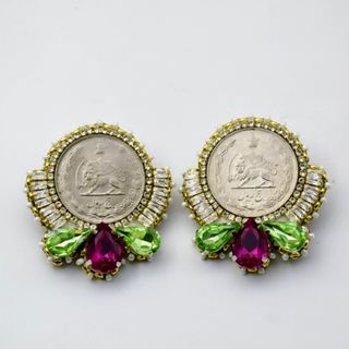 گوشواره سکه پنج ریالی (ارغوانی و سبز)