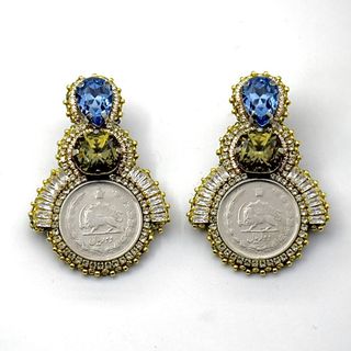 گوشواره سکه دو ریالی (آبی زیتونی)