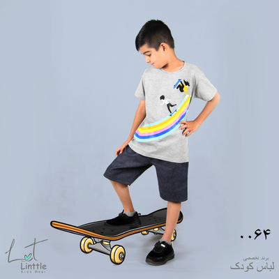 0064 تیشرت بچه گانه رنگین کمان طوسی