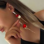 گوشواره زنانه گل قرمز آویزدار