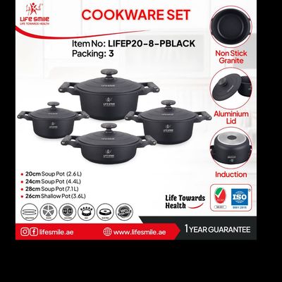 سرویس قابلمه سرامیک 8 پارچه لایف اسمایل مدل LIFEP20-8PBLACK