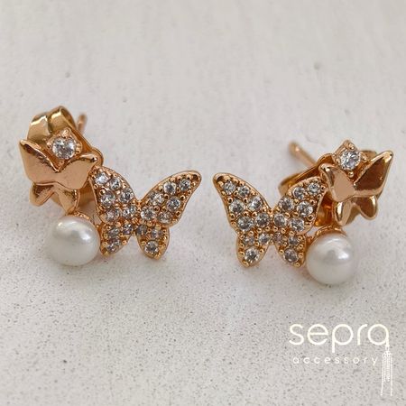 گوشواره زنانه پروانه مرواریدی ژوپینگ کد 1256