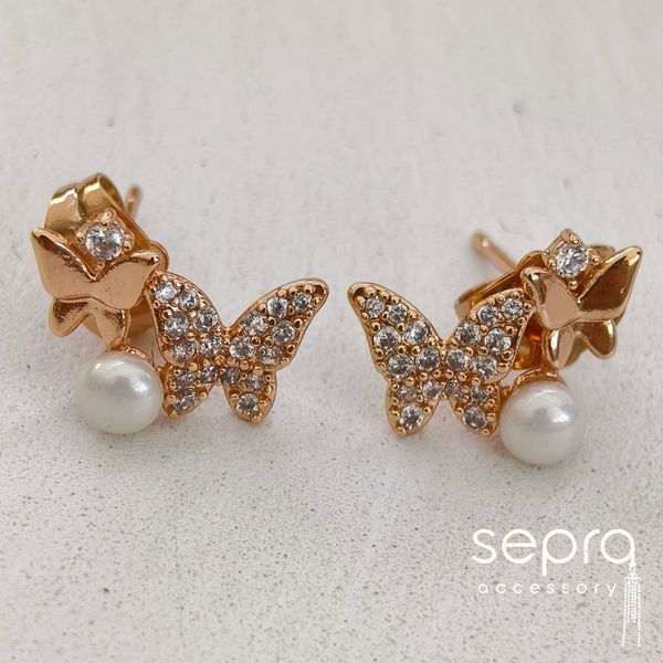 گوشواره زنانه پروانه مرواریدی ژوپینگ کد 1256