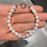 دستبند مروارید پرورشی (سایز:8 mm)  با گوی سواروسکی