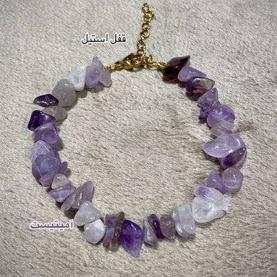 دستبند سنگ آمیتیست تراش دفرمه
