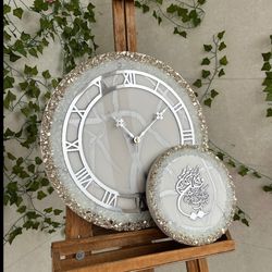 ست ساعت دیواری و جاکلیدی طرح سپید نقره ای