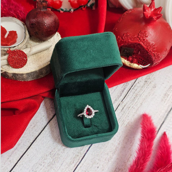 انگشتر نقره طرح اشک با آبکاری طلا سفید