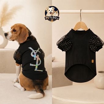 تیشرت دخترانه آستین پفی های‌پت (Hi Pet T-Shirt) طرح YSL | رنگ مشکی - سایز XXL