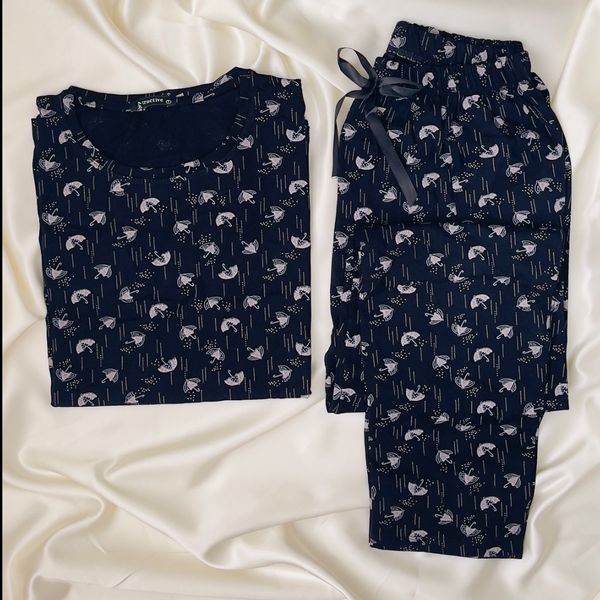 ست تیشرت و شلوار زنانه برند Attractive طرح چتر (نخ پنبه - رنگ مشکی)