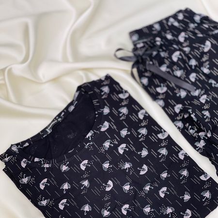 ست تیشرت و شلوار زنانه برند Attractive طرح چتر (نخ پنبه - رنگ مشکی)