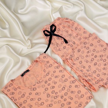 ست تیشرت و شلوار زنانه برند Attractive طرح شکوفه (نخ پنبه - رنگ گلبهی)