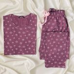 ست تیشرت و شلوار زنانه برند Attractive طرح شکوفه (نخ پنبه - رنگ پیازی)