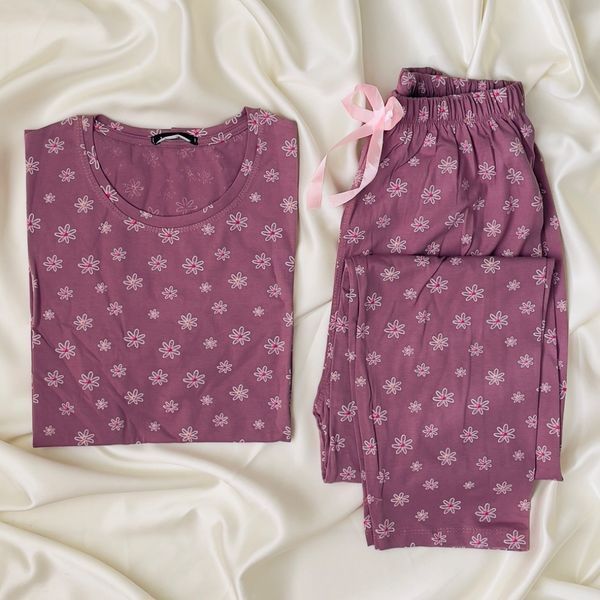 ست تیشرت و شلوار زنانه برند Attractive طرح شکوفه (نخ پنبه - رنگ پیازی)