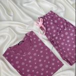 ست تیشرت و شلوار زنانه برند Attractive طرح شکوفه (نخ پنبه - رنگ پیازی)