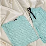 ست تیشرت و شلوار زنانه Attractive طرح نقطه چین (نخ پنبه لاکرا - سبزآبی)