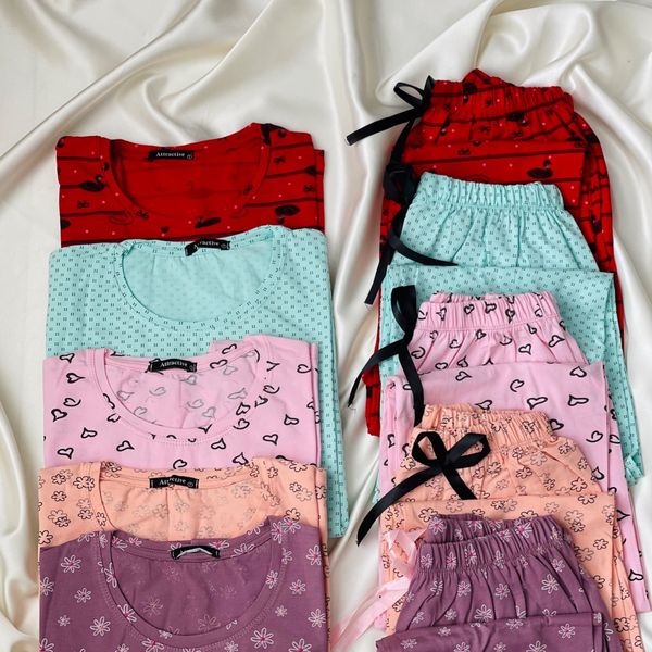 ست تیشرت و شلوار زنانه برند Attractive طرح شکوفه (نخ پنبه - رنگ گلبهی)