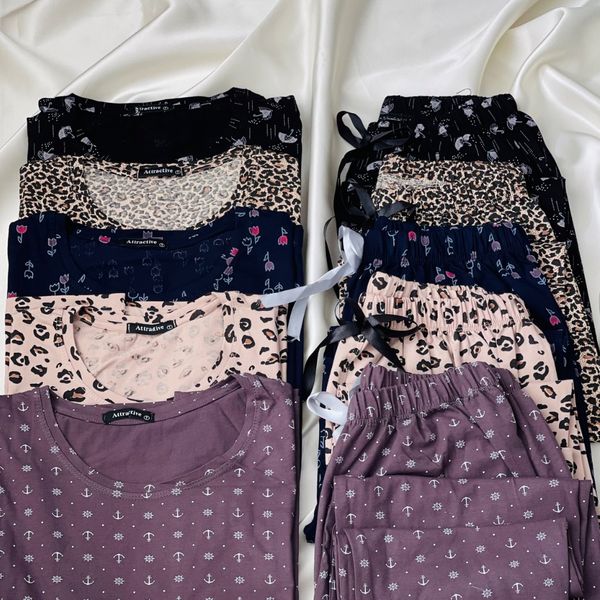 ست تیشرت و شلوار زنانه برند Attractive طرح پلنگی ریز (نخ پنبه درجه یک)