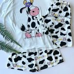 ست 3 تکه راحتی زنانه طرح گاو و Milk (تیشرت، شلوار و شلوارک) - فری سایز