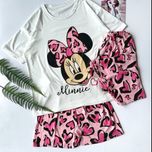 ست 3 تکه تیشرت شلوار و شلوارک زنانه شین‌دخت طرح میکی‌ماوس قلب صورتی