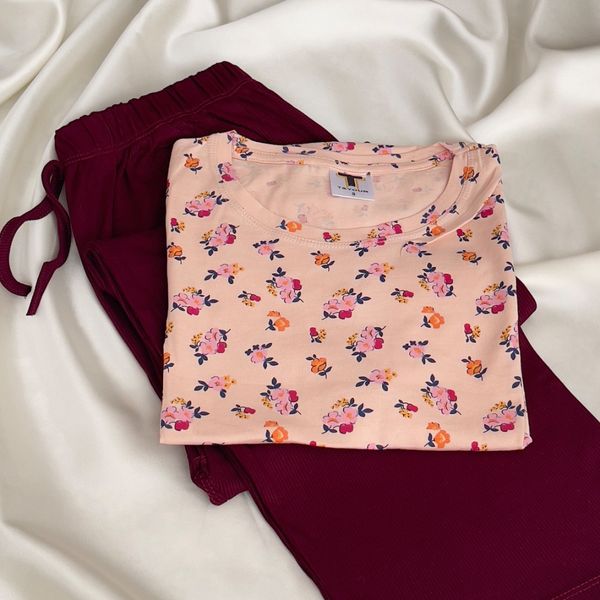 ست تیشرت شلوار راحتی گل گلبهی