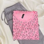 ست راحتی زنانه شین‌دخت؛ تیشرت XL طرح شاخه گل و شلوار طوسی فول‌کش