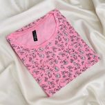 تیشرت زنانه نخی برند My Style طرح تکشاخه گل - رنگ صورتی ملایم