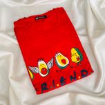 ست تیشرت قرمز طرح آووکادو و شلوار سرمه‌ای پاگانی (سایز پلاس 40 تا 50) | فروشگاه شین دخت