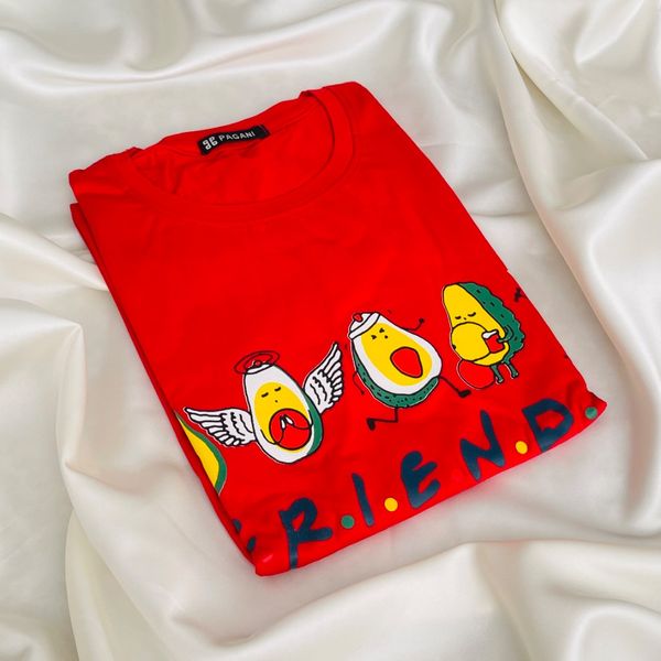 ست تیشرت قرمز طرح آووکادو و شلوار سرمه‌ای پاگانی (سایز پلاس 40 تا 50) | فروشگاه شین دخت