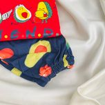 ست تیشرت قرمز طرح آووکادو و شلوار سرمه‌ای پاگانی (سایز پلاس 40 تا 50) | فروشگاه شین دخت