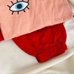 ست تیشرت طرح تک‌چشم و شلوار قرمز جاگر برند پاگانی (مناسب سایز 38 تا 42)