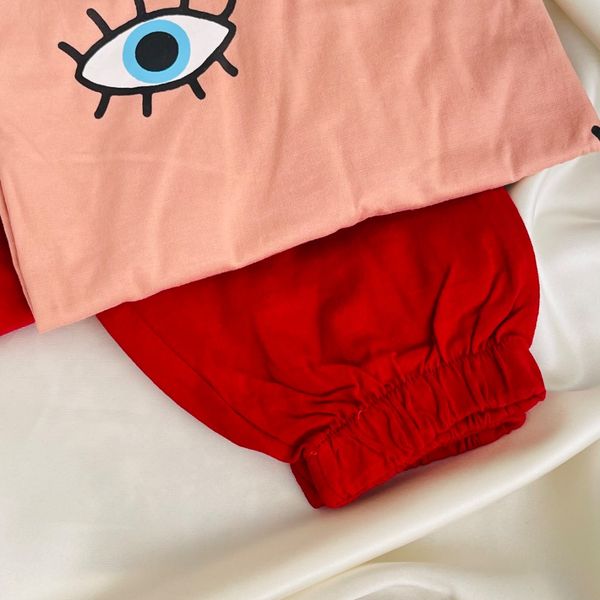 ست تیشرت طرح تک‌چشم و شلوار قرمز جاگر برند پاگانی (مناسب سایز 38 تا 42)