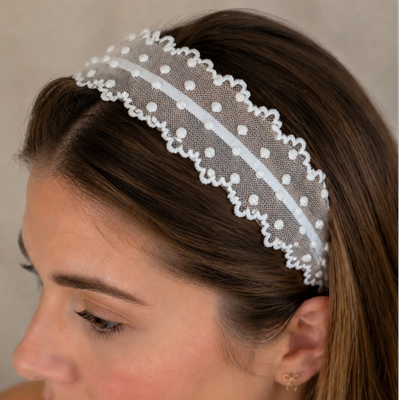 تل مو زنانه مدل تور خال‌دار لبه دالبری Lace-Dot-01