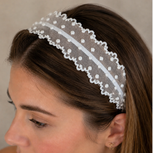 تل مو زنانه مدل تور خال‌دار لبه دالبری Lace-Dot-01