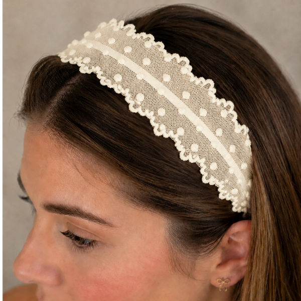 تل مو زنانه مدل تور خال‌دار لبه دالبری Lace-Dot-01