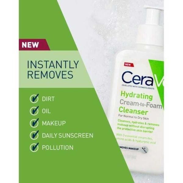 شوینده آبرسان پوست نرمال تا خشک کرم تو فوم سراوی Cerave Hydrating Cream To Foam Cleanser