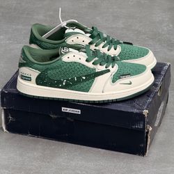 # کفش مردانه نایک ایر جردن وان لو سوپریم گوچی سبز تیره و کرم \| Nike Air Jordan 1 Low Supreme Gucci Dark Green