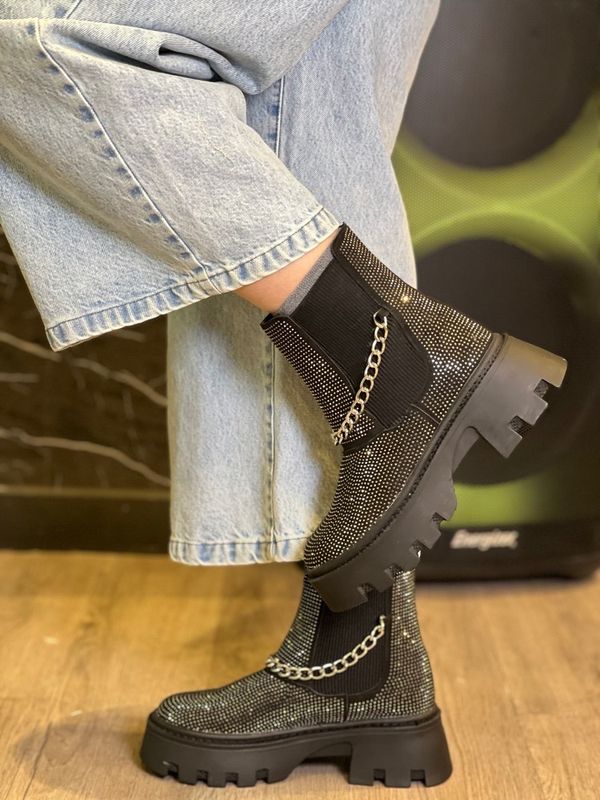 نیم بوت فول نگین زنجیری