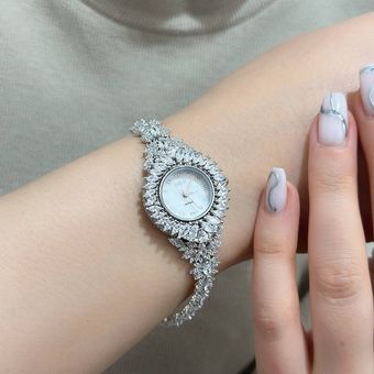 ساعت نقره جواهری -  ساعت نقره اصل با آبکاری طلا سفید