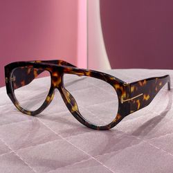 عینک tom ford پلنگی شیشه بی رنگ