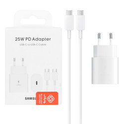شارژر دیواری فست تک پورت SAMSUNG Type-C مدل EP-TA800 25W به همراه کابل شارژ Type-C - سفید (گارانتی پارتیان پایا) درجه یک